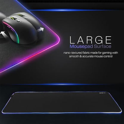 VIVO Large 60 x 30 inch Full Size Desk Pad with RGB Lighting for Office Ambience and Immersive Gaming, Oversized Mouse Pad Table Top Cover, 12 Color Modes, Non-Slip Base, Black, DESK-PAD60-30 - size: 60" x 30"