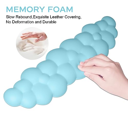 JIKIOU Upgrade Leather Cloud Keyboard Wrist Rest, Cloud Wrist Rest with Non-Slip PU Base, Comfortable Memory Foam Wrist Rest for Computer Laptop Mac Gaming Office and Pain Relief Christmas Wish Gift - color: 11blue
