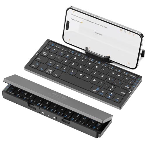 SIKAI CASE Foldable Bluetooth Keyboard with Magnetic Stand,Aluminum Alloy Mini Quiet Folding Portable Lightweight Travel Rechargeable Pocket for Tablet,iPad, Phones, Black - color: Black