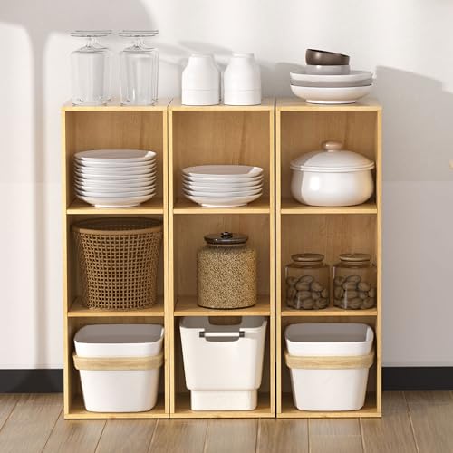 3 Cube Storage Organizer,Cube Shelf，3 Tier Cube Low Bookcase Freestanding Storage Display Organizer, Three-Cubes Open Shelf Bookshelf for Home Office (Oak, 3-Cube) - color: Oak, size: 3-Cube