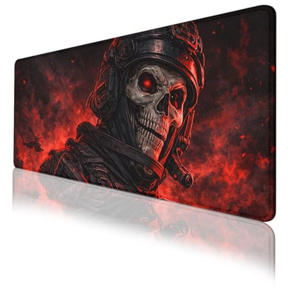 Dark Skull Gaming Mouse Pad Red Flame Aesthetic Extended Gaming Mouse Pad Mat with Stitched Edge Non-Slip Base Office Computer Keyboard Laptop 31.5"x11.8" - color: Dark Skull, size: 31.5L x 11.8W inches