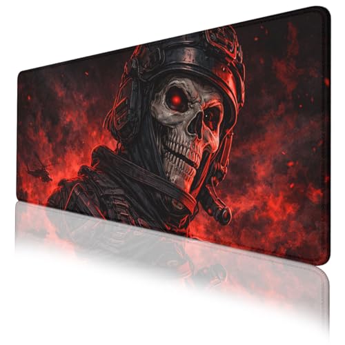 Dark Skull Gaming Mouse Pad Red Flame Aesthetic Extended Gaming Mouse Pad Mat with Stitched Edge Non-Slip Base Office Computer Keyboard Laptop 31.5"x11.8" - color: Dark Skull, size: 31.5L x 11.8W inches