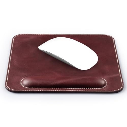 Londo Top Grain Leather Mouse Pad with Wrist Rest – Ergonomic Support, Non-Slip Base, Smooth Surface - color: Purple