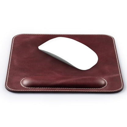 Londo Top Grain Leather Mouse Pad with Wrist Rest – Ergonomic Support, Non-Slip Base, Smooth Surface - color: Purple