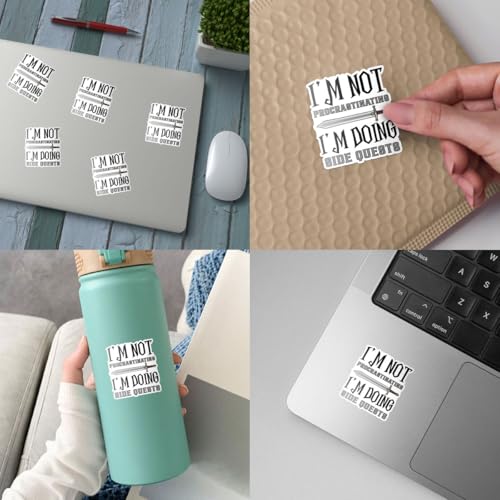 3 Pcs I'm Not Procrastinating I'm Doing Side Quests Sticker – Funny Gamer Quote Vinyl Decal Waterproof for Laptop, Water Bottle, Notebook, Car, Gift for Gamers, RPG Fans, Fantasy Lovers – 3 Inch