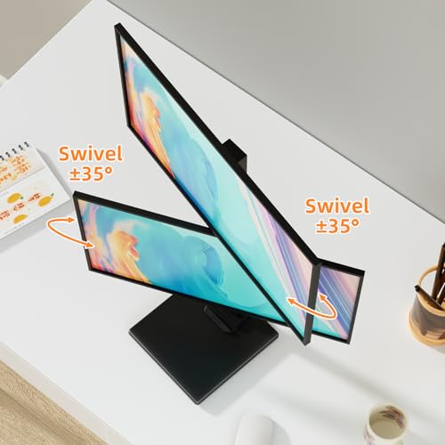 Suptek Dual Monitor Stand with Base- Vertical Stack Screen Free-Standing Monitor Riser Fits Two 13 to 36Inch Screen with Swivel, Tilt, Height Adjustable,50,75 and 100mm Vesa Base Stand - size: 13-36in(dual)