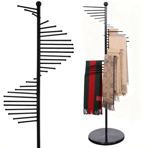 Scarf Hanger Organizer Stand Metal Scarf Display for Multiple Scarves Spiral Hijab Hanger Black Tie Rack with 30 Bars Heavy Duty Pant Hanger Space Saving Commercial Holder for Tie, Belt, Chothes - color: Black