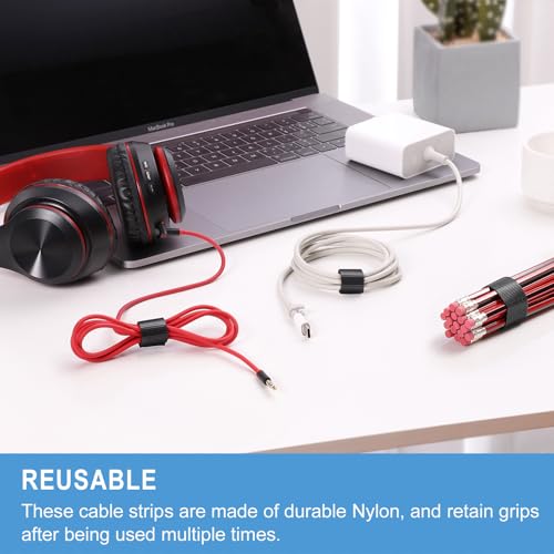100 PCS 8 Inches Reusable Cable Ties | Adjustable Cord Wraps, Cable Straps | Hook & Loop Cord Organizer, Cable Management - size: 8 Inch 100 Pcs