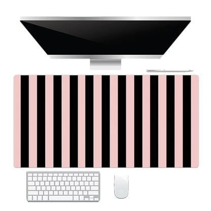 EOBTAIN Pink and Black Large Mouse Pad Vertical Striped Keyboard Mat 31.5x15.7 Inch Smooth Non-Slip Rubber XXL Gaming Mousepad Extended Desk Mat Cute Desk Accessories for Office Home - color: Pink Black