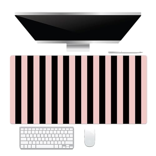 EOBTAIN Pink and Black Large Mouse Pad Vertical Striped Keyboard Mat 31.5x15.7 Inch Smooth Non-Slip Rubber XXL Gaming Mousepad Extended Desk Mat Cute Desk Accessories for Office Home - color: Pink Black