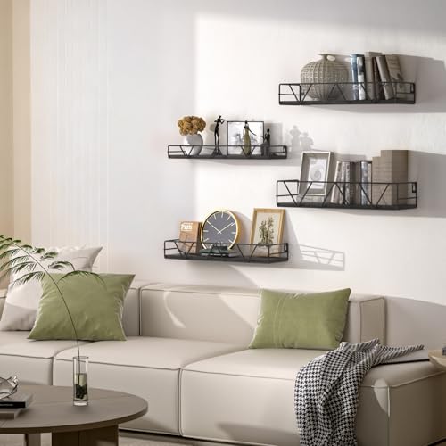 Amaoot Floating Shelves Set of 4, Home Wood Wall Shelf, Farmhouse Shelf for Bedroom, Wall Mounted Floating Shelf for Living Room, Bedroom, Bathroom, Kitchen, Office (Black) - color: Black-4pcs