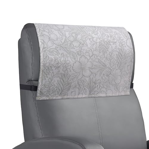 Recliner Headrest Protector,Non Slip Waterproof Headrest Cover,Leather Recliner Headrest Cover for Sofa,Furniture,Living Room,Office Chair(1-Carved Grey) - color: 1-carved Grey
