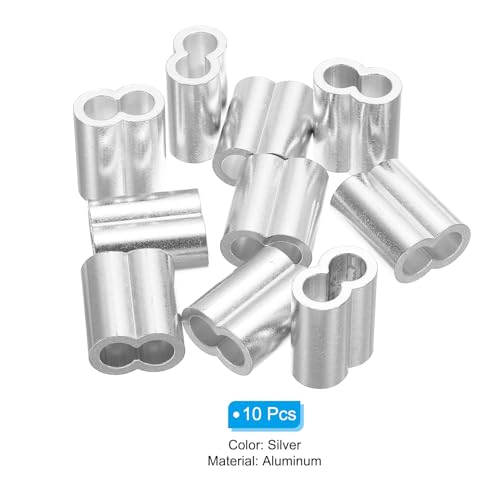 uxcell 3/8" 10mm Aluminum Crimping Loop Sleeve Double Ferrule for Wire Rope Cable Line End, Silver 10pcs - size: 3/8 Inch