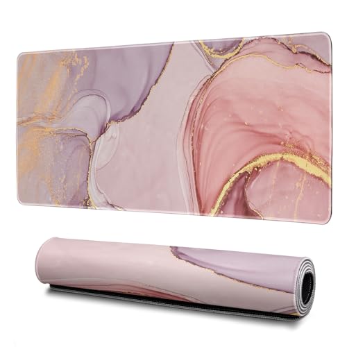 Rose Gold Marble Mouse Pad Abstract Marble Mouse Pad 31.5x11.8 Inch Texture Non-Slip Rubber Base Large Mousepad Stitched Edges Keyboard Mouse Mat Desk Pad for Office and Home - color: Rose Gold Marble