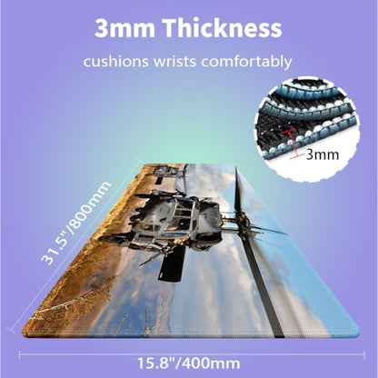 Large Gaming Mouse Pad (31.5" x 15.8") - UH-60 Black Hawk Military Helicopter Gunship Fighter Aircraft, Extra XXL Office Accessories, Premium Stitched Anti-Slip Patriotic Desk Mat - color: Black Hawk Helicopter