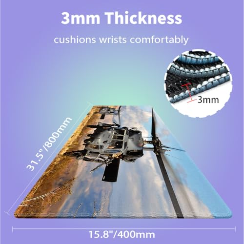 Large Gaming Mouse Pad (31.5" x 15.8") - UH-60 Black Hawk Military Helicopter Gunship Fighter Aircraft, Extra XXL Office Accessories, Premium Stitched Anti-Slip Patriotic Desk Mat - color: Black Hawk Helicopter