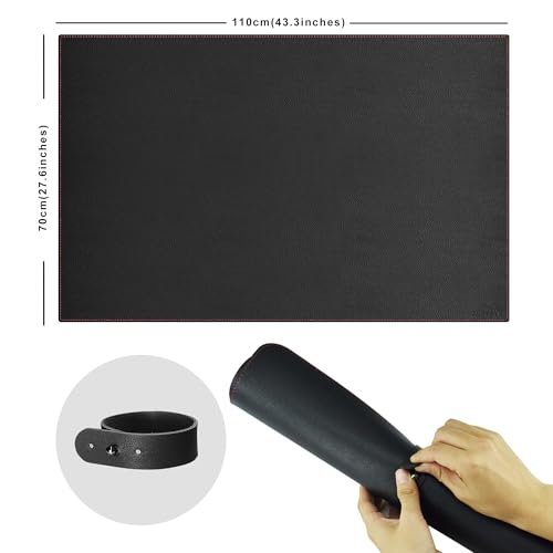 ZORESYN Leather Desk Mat 43.3 x 27.6 Inch (Black) for Office & Home - Extended Widen Mouse Pad, Waterproof Faux Leather Desk Pas with Non-Slip Base - color: Black, size: 43.3L x 27.6W inches