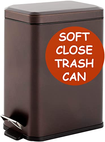 Homie Soft Close, Slim Trash Can 3.2 Gallon with Anti - Bag Slip Liner and Lid, Use as Mini Garbage Basket, Slim Dust Bin, or Decor in Bathroom, Restroom, Kitchen, or Bedroom (Bronze) - size: 3.2 Gallon