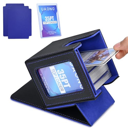 UAONO Card Deck Box for MTG Commander, Independent Commander Display, Fits 100 Double-Sleeved Cards, Magnetic Deck Case for Magic the Gathering TCG, 2 Dividers & 1 Top Loader (Black/Blue) - color: A-Black&Blue