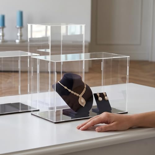 Clear Acrylic Display Case, 12x8x8 inch (30x20x20 cm) | Cube Display Box Stand, Black Base, Dustproof Protection, For Collectibles Memorabilia Figurines - size: 12 x 8 x 8 inches