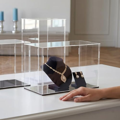 Clear Acrylic Display Case, 12x8x8 inch (30x20x20 cm) | Cube Display Box Stand, Black Base, Dustproof Protection, For Collectibles Memorabilia Figurines - size: 12 x 8 x 8 inches