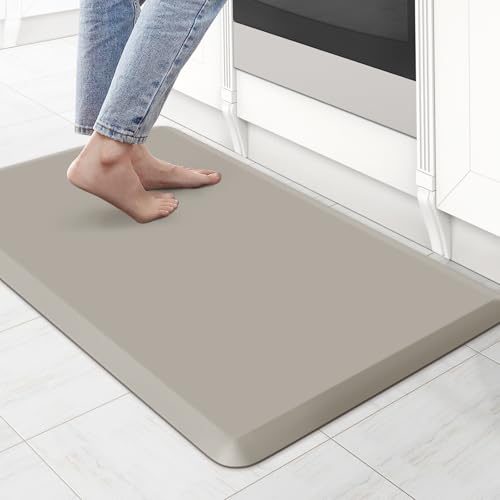 KitchenClouds Kitchen Mat Cushioned Anti Fatigue Rug 17.3"x28" Water Resistant Non Slip Standing Desk Mat Comfort Floor Mats for Kitchen House Sink Office (Khaki) - color: Khaki, size: 28"L x 17.3"W x 0.5"Th