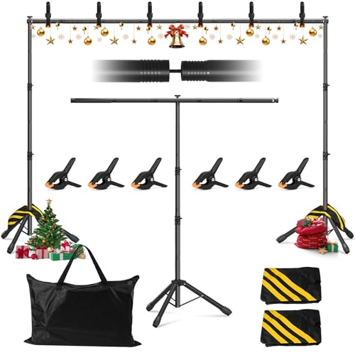 3-in-1 Adjustable Backdrop Stand 10 x 7.5 FT, Portable Photography Background Stand Kit with Carrying Bag, 6 Clamps & 2 Sandbags for Studio, Party, Video, Banner Display - color: Black, size: 10x7.5 ft