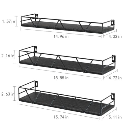 Amaoot Floating Shelves Set of 3, Home Wood Wall Shelf, Farmhouse Shelf for Bedroom, Wall Mounted Floating Shelf for Living Room, Bedroom, Bathroom, Kitchen, Office (Black 2) - color: Black 2