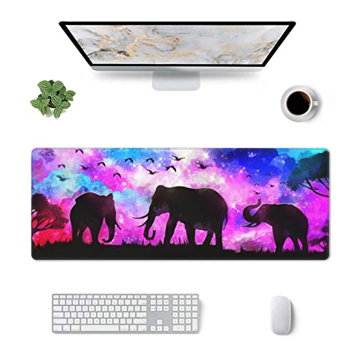 Abstract Elephant Forest Landscape Mouse Pad Extended Large Gaming Mouse Pad XL Oversized Desk Pad Stitched Edges Non-Slip Mat 31.5 X 11.8 Inch - color: Black21