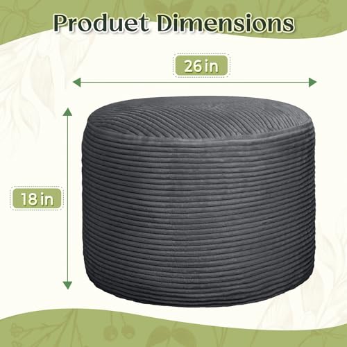 Round Corduroy Ottoman Foot Rest Pouf for Living Room Couch - Soft Plush Shredded Foam Filled Hassock Stool, Comfy Footstool - color: Dark Gray, size: 26"D x 26"W x 18"H