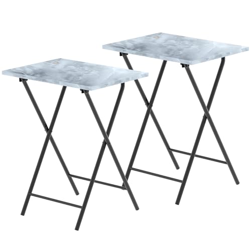 Folding TV Tray Table Set of 2, Portable Foldable TV Dinner Tray, Space-Saving Snack Serving Sofa Side Table, Easy to Fold Stable TV Trays for Living Room, Bedroom, Small Spaces (Gray Marble) - color: Gray Marble + Black, size: 2 PCS