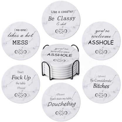Hoewina 6Pcs Drink Coasters with Holder, Marble Style Ceramic Drink Coaster, Absorbent Coasters Set Suitable for Kinds of Cups, Modern Style Coasters for Coffee Table, 4 Inches（Style 10） - color: Style 10