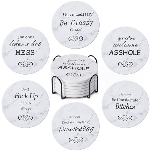 Hoewina 6Pcs Drink Coasters with Holder, Marble Style Ceramic Drink Coaster, Absorbent Coasters Set Suitable for Kinds of Cups, Modern Style Coasters for Coffee Table, 4 Inches（Style 10） - color: Style 10