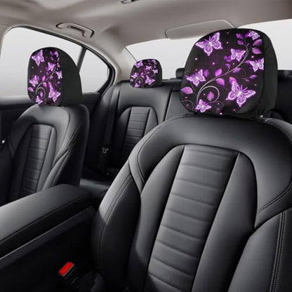 Butterfly Headrest Covers for Cars Stretchy Seat Head Rest Protector Set of 2 Pcs Car Seat Headrest Cover Replacement Dust Covers Elastic Pillow Covers,for Most Vans,Trucks - color: Butterfly purple