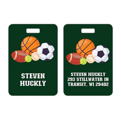 Personalized Sports Theme Luggage Tag / 2.75" x 4" Custom Modern Bag Tag/Double Sided Durable Plastic Luggage Tag with Plastic Strap/Made in The USA - style: Sports
