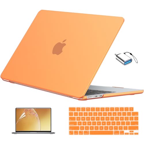 EooCoo Compatible with MacBook Air 13 inch Case M5 2026-2022 M4 M3 M2 Model A3449 A3240 A3113 A2681, Mac Air 13.6 inch Hard Shell & Keyboard Cover & Screen Film & Type-C, Frost Orange - color: Original Cosmic Orange