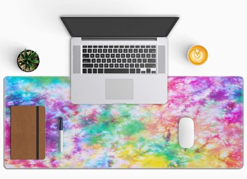 Colorful Tie Dye Pattern Desk Mat, Extended Big Mouse Mat for Home and Office, Large Gaming Mousepad Laptop Keyboard Mat with Non-Slip Rubber Base, Stitched Edges (31.50"x11.8"x0.12") - color: Colorful Tie Dye Pattern