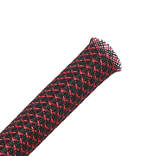 25ft - 1.25 inch PET Expandable Braided Sleeving – BlackRed – Alex Tech Braided Cable Sleeve - color: Blackred, size: 1.25"-25ft