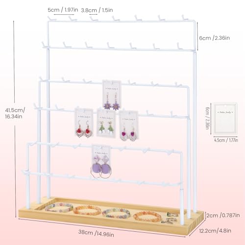 Earring Display for Vendors, 6 Tiers Earring Rack Display Holder Stand, Earring Organizer Holder, Jewelry Display for Selling Earings Cards, Necklaces Rings Bracelets, Keychains (White) - color: white