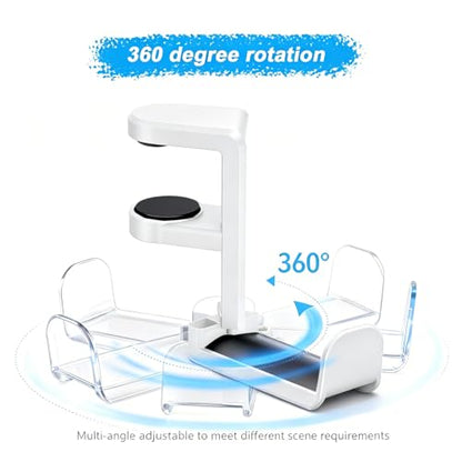 Universal Headphone Stand & Headset Holder - 360° Swivel Under Desk Headphone Hook with Cable Management Clip (White) - color: White