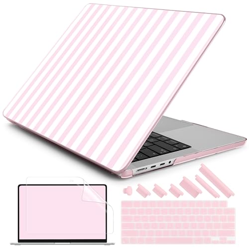 DONGKE Compatible with MacBook Pro 16 Inch Case (2026-2021 Release, M5 M4 M3 M2 M1 Pro/Max Chip), Plastic Hard Shell with Keyboard Cover & Screen Protector for MacBook Pro 16", Pink & White Stripes - color: Pink & White Stripes