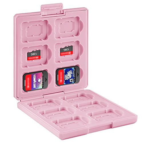 Linkidea Game Card Case Compatible with Nintendo Switch NX /NS, Hard Shell Protective Storage Carrying Box with 12 Card Slots and 12 Micro SD Card Holders (Pink)