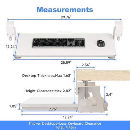 XINLEI Keyboard Tray Under Desk Large C-Clamp 25.6” (30” Including Clamps) x 11.8” Slide-Out Platform Computer Drawer Pull Out Keyboard & Mouse Tray White DSF4W - style: DSF4 White