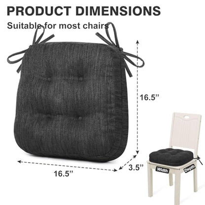 Shinnwa Dining Chair Cushions Set of 2, Dual-Layer Memory Foam Kitchen Chair Cushions, Patented Design Seat Pads with Ties, 16.5 x 16.5 x 3.5in, 2 Pack, Charcoal - color: Charcoal, size: 2 Count (Pack of 1)