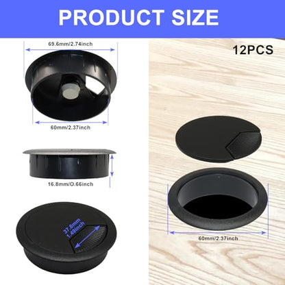 12PCS Desk Grommet,2-3/8Inch(60mm) Cable Grommet Hole Cover with Hole Saw,Ideal Solution for Office Home Table Cable Management Workers - size: 2-3/8"(60mm)