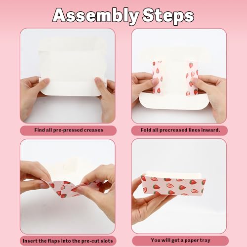 50 Pcs Strawberry Paper Food Trays Strawberry Theme Party Supplies Food Boats Paper Trays Disposable Serving Tray for Taco Snack Pizza French Fry Holder Birthday Party Decorations Favors