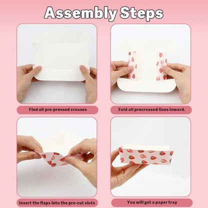 50 Pcs Strawberry Paper Food Trays Strawberry Theme Party Supplies Food Boats Paper Trays Disposable Serving Tray for Taco Snack Pizza French Fry Holder Birthday Party Decorations Favors