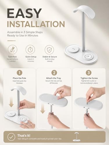 Airpod Max Charger Stand with 15W Wireless Charger, 4 in 1 Headphone Stand | Headset Holder for AirPods Max 2/Pro/iWatch/Vision Pro, Charging for iPhone 17/16/15/14/13/12/11/X, Aluminum Alloy Rod, White - color: Cream White