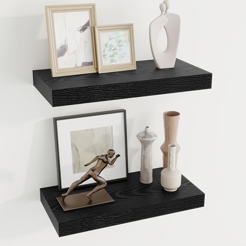 Dreamland 16 Inch Long Floating Shelves in Black,6.7 Inch Deep Floating Shelf for Wall,Large Display & Storage Shelf, Wall Shelf for Bathroom Bedroom Living Room Kitchen Office，Set of 2 - color: Black, size: 16"W x 6.7"D,Set of 2