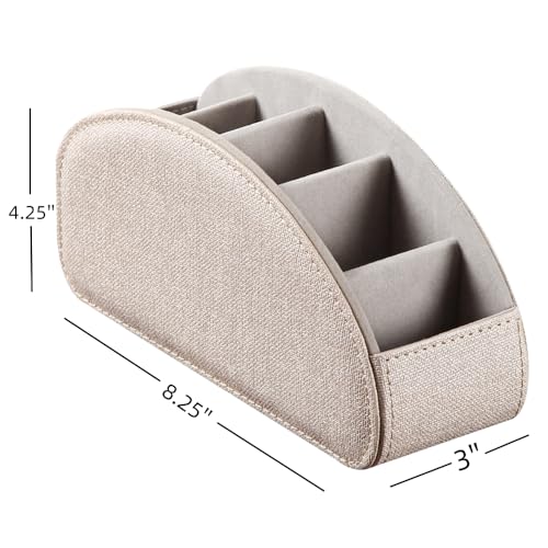 Leather TV Remote Control Holder with 5 Compartments Remote Caddy Desktop Organizer for Storage TV, DVD, Blu-Ray, Media Player, Heater Controllers - color: Beige